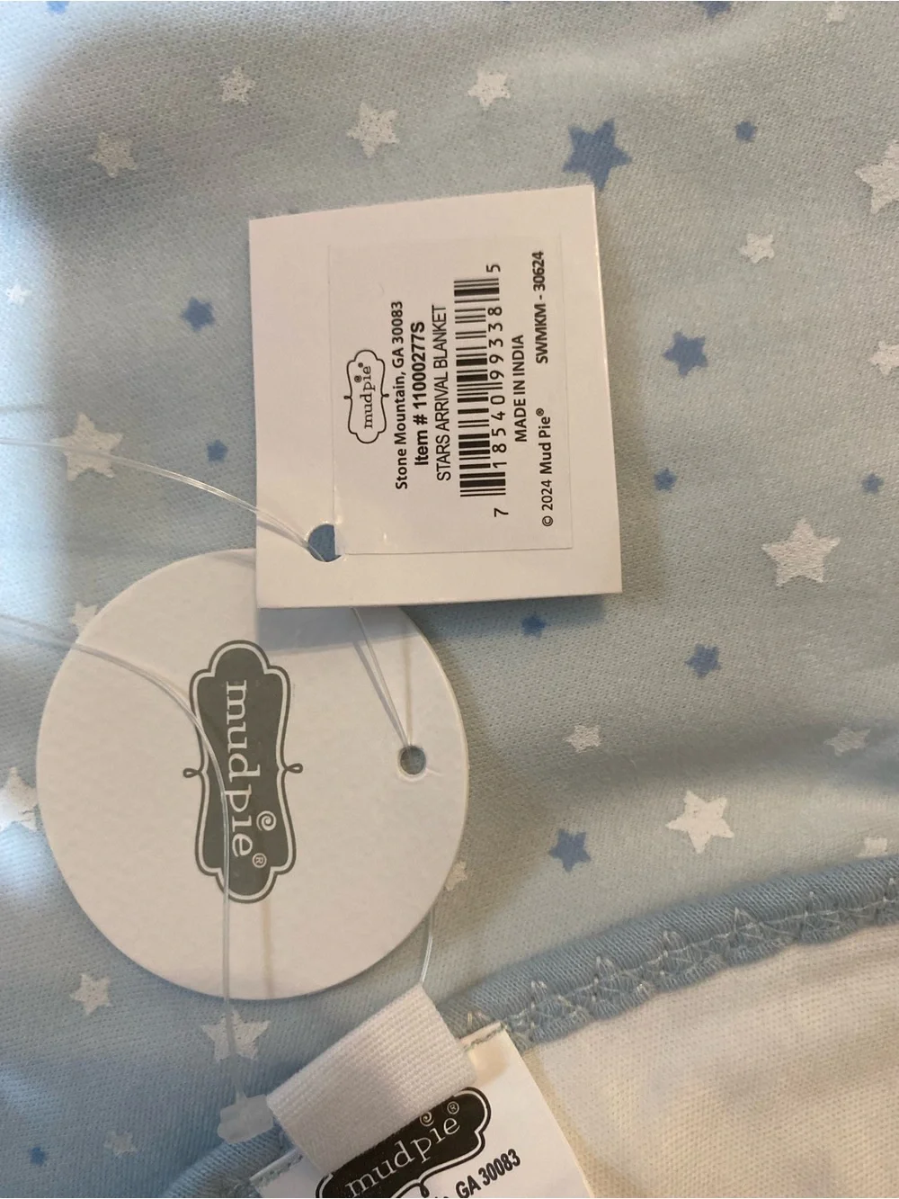 Mud Pie Cotton Baby Arrival Blanket Receiving Blanket Blue Stars